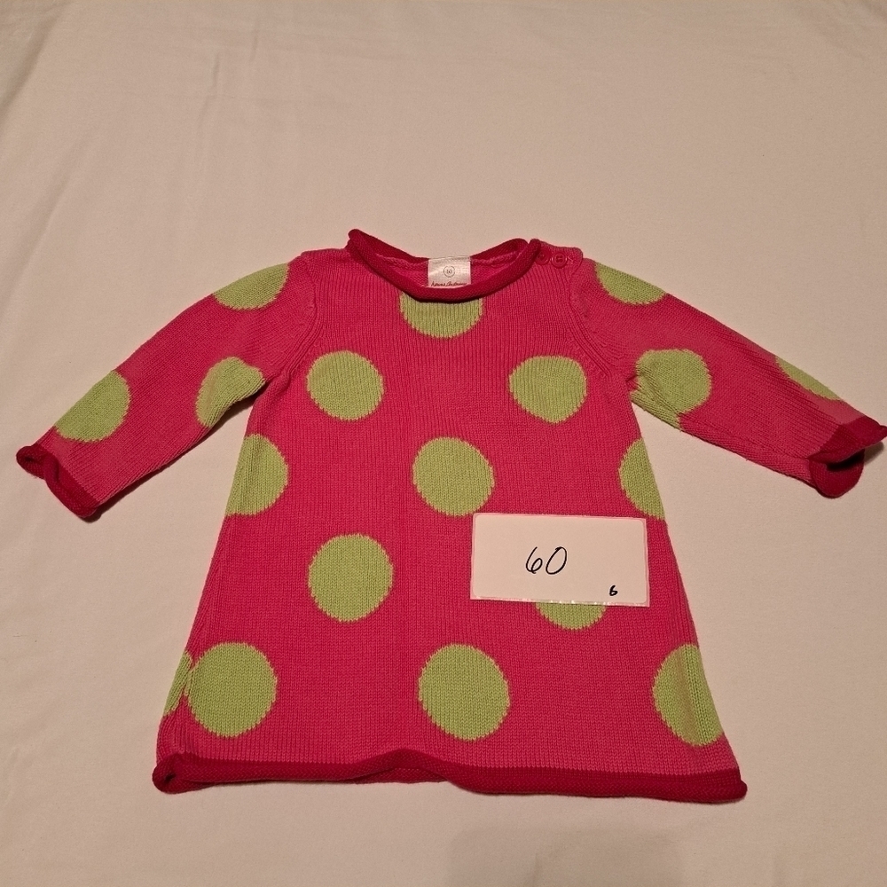 Hanna Andersson knit pink with green polka dot 3-6 months or 60 dress
